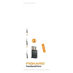 Knife Storage & Holders|Knife Blocks^Fiskars Functional Form plastic knife block with 3 knives, 4 pieces Black