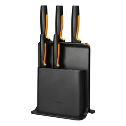 Fiskars Functional Form plastic knife block with 5 knives, 6 pieces Black