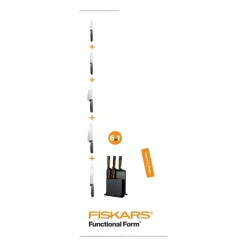 Fiskars Functional Form plastic knife block with 5 knives, 6 pieces Black