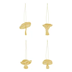 Hot Cooee Design Fungi hanging decorations 4 pieces, Brass Gold-coloured