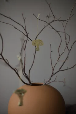 Hot Cooee Design Fungi hanging decorations 4 pieces, Brass Gold-coloured