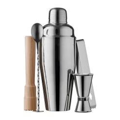 Cocktail Shakers|Wine & Barware^Funktion bar set 5 pieces, Stainless steel-beech Silver-coloured
