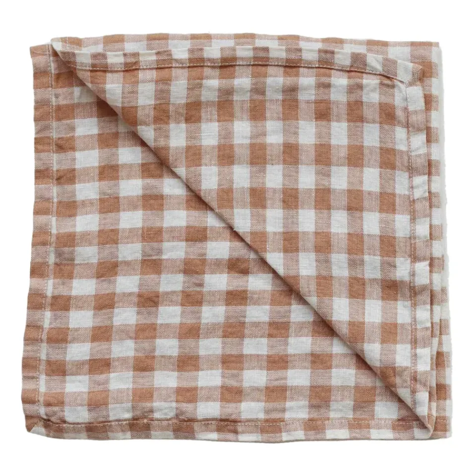 Linen & Cotton Napkins^Tell Me More Gingham checkered linen napkin 45x45 cm, Biscuit RedWhite