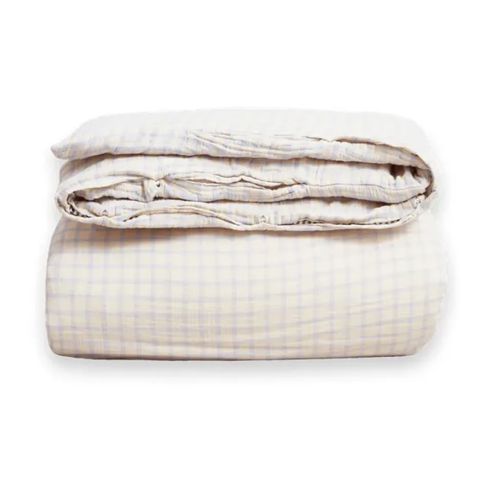 Duvet Covers^Garbo&Friends Gingham Sky Blue Muslin duvet cover double, 220x240 cm Beige