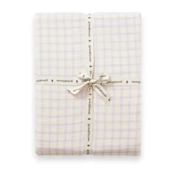 Clearance Garbo&Friends Gingham Sky Blue Muslin Fitted Sheet, 160x200x30 cm Beige