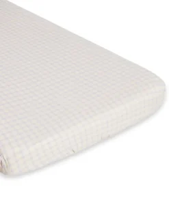 Clearance Garbo&Friends Gingham Sky Blue Muslin Fitted Sheet, 160x200x30 cm Beige