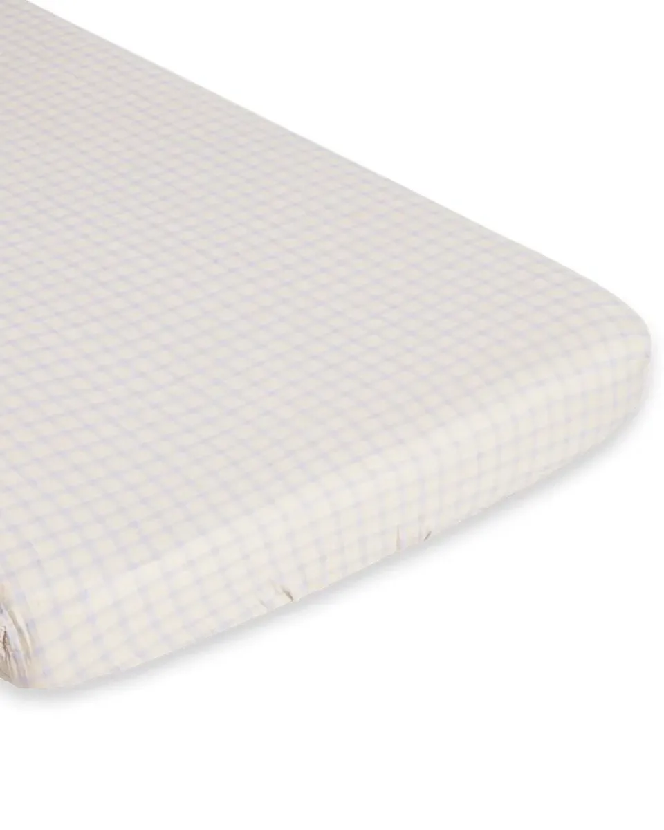 Hot Garbo&Friends Gingham Sky Blue Muslin Fitted Sheet, 180x200x30 cm Beige
