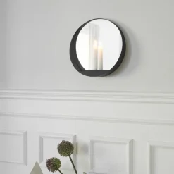 Round Mirrors^Gejst Glim mirror/candlestick Ø28 cm, Black