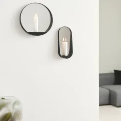 Round Mirrors^Gejst Glim mirror/candlestick Ø28 cm, Black