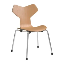 Outlet Fritz Hansen Grand Prix children's chair, Oregon pine-chrome BrownSilver-coloured