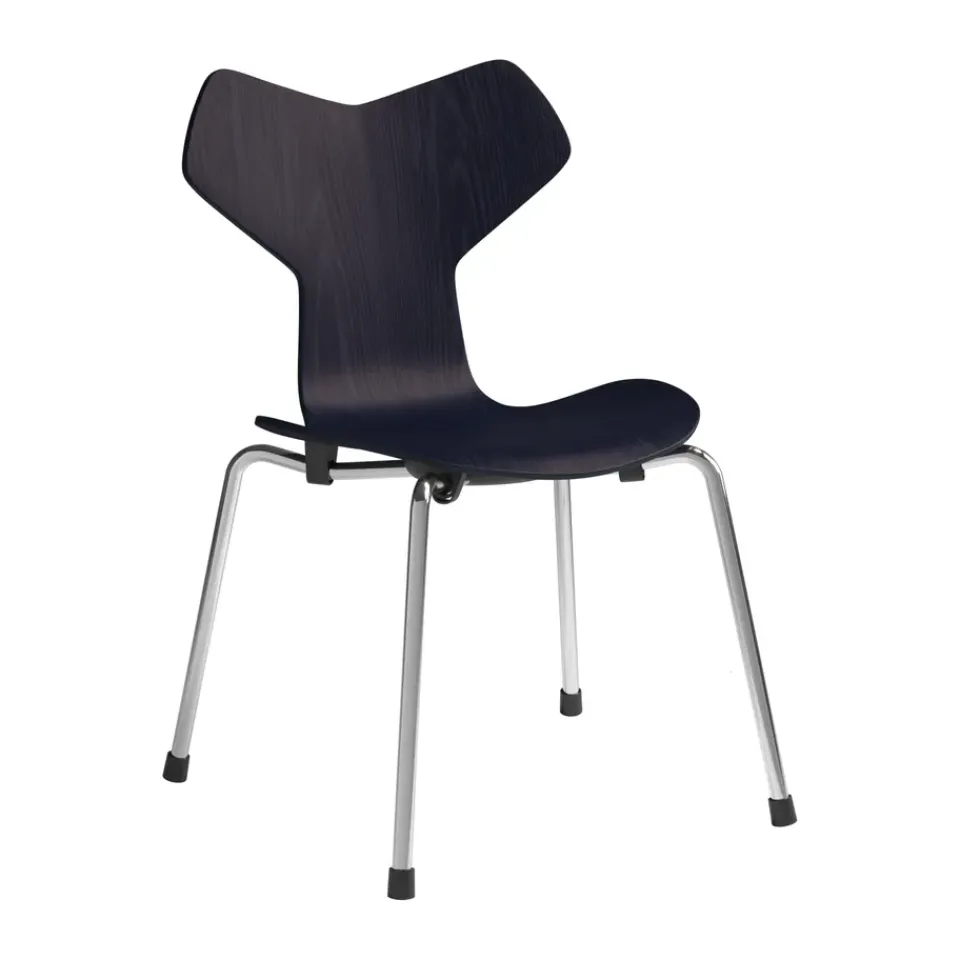 Children's Chairs|Children's Chairs^Fritz Hansen Grand Prix children's chair, Midnight blue painted ash-chrome BlueSilver-coloured