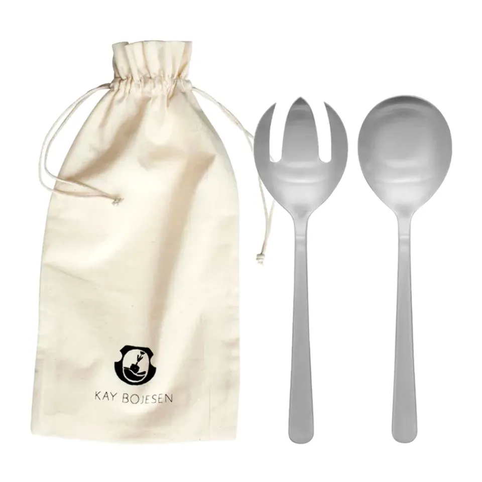 Hot Kay Bojesen Grand Prix salad cutlery 18.5 cm 2 pieces, Matte steel Silver-coloured