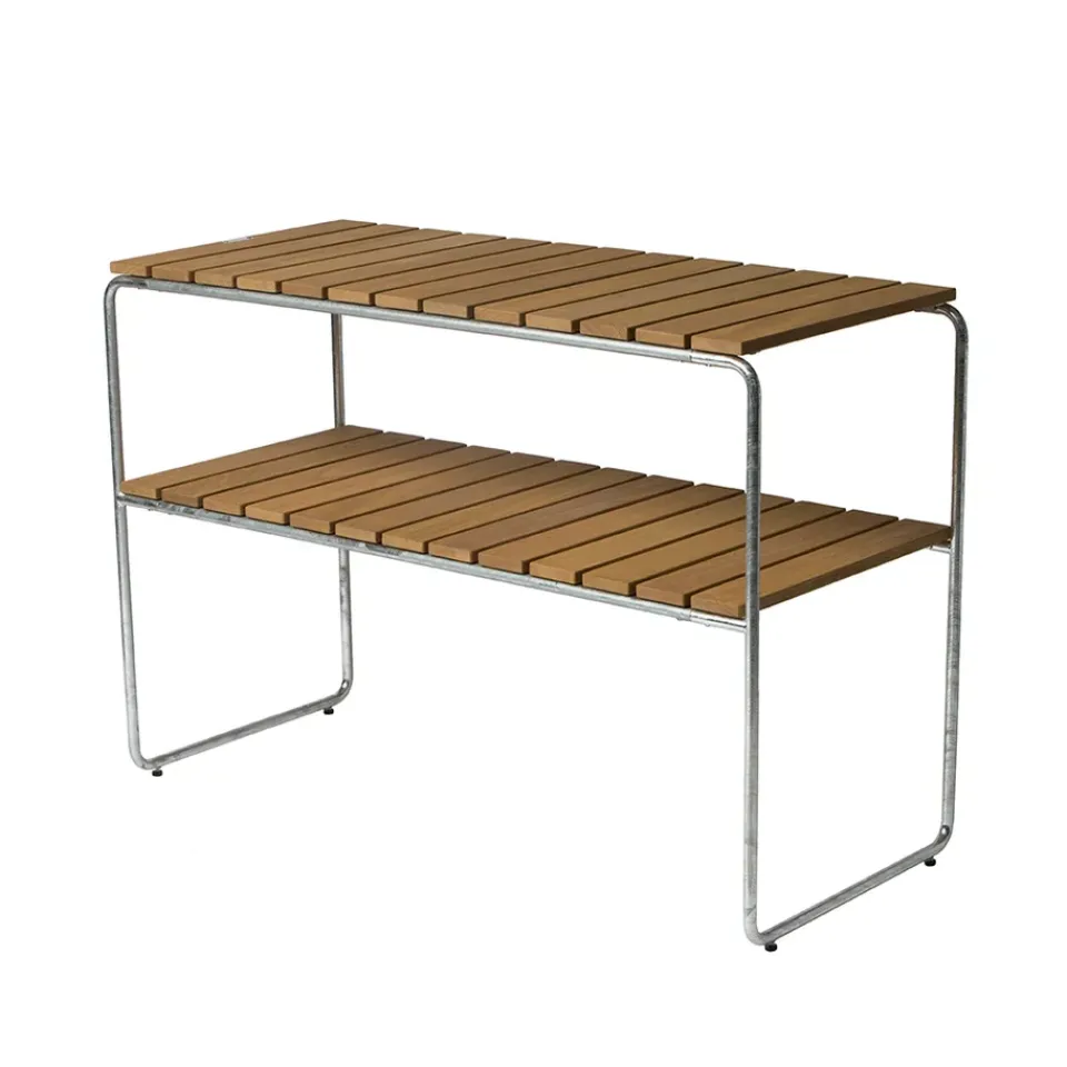 Table For Outdoor Use^Grythyttan Stålmöbler Grythyttan side table, Oak oil-hot-dip galvanized stand Beige