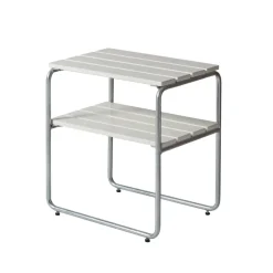 Table For Outdoor Use^Grythyttan Stålmöbler Grythyttan side table, lacquer oak-hot-dip galvanized stand White