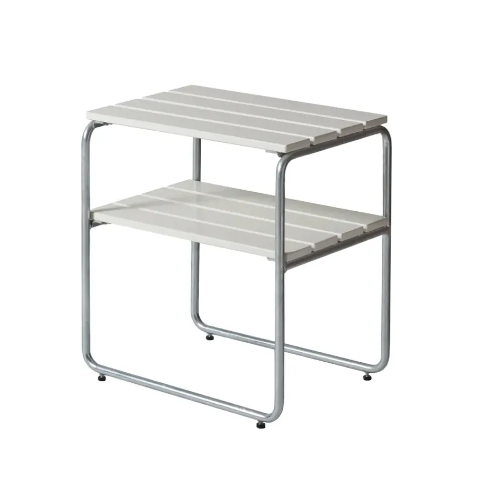 Table For Outdoor Use^Grythyttan Stålmöbler Grythyttan side table, lacquer oak-hot-dip galvanized stand White