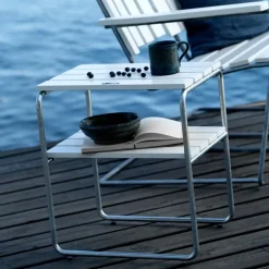 Table For Outdoor Use^Grythyttan Stålmöbler Grythyttan side table, lacquer oak-hot-dip galvanized stand White