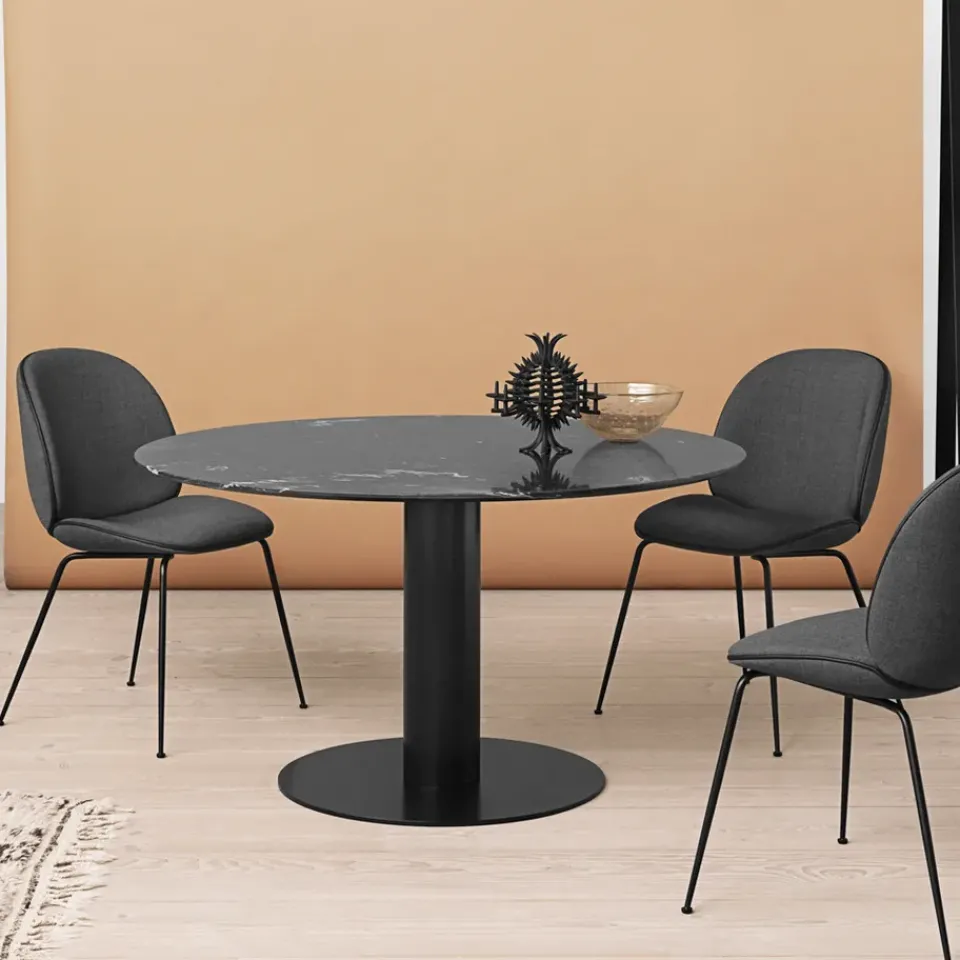 Dining Tables^GUBI 2.0 dining table, Marble . ø110. black stand Green