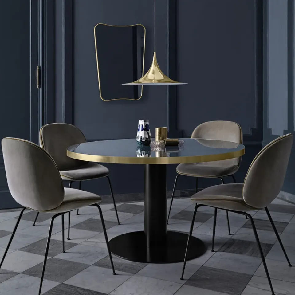 Dining Tables^GUBI 2.0 dining table, Marble . ø110. black stand Green