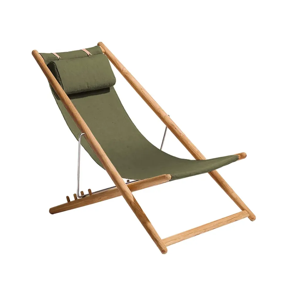 Seating^Skargaarden H55 lounge chair teak, Sunbrella Heritage Leaf Green
