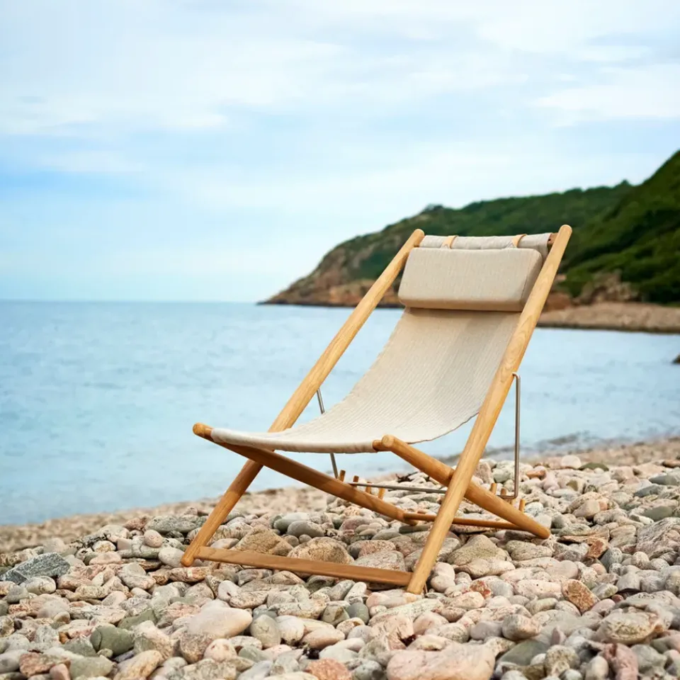Seating^Skargaarden H55 lounge chair teak, Sunbrella Heritage Leaf Green