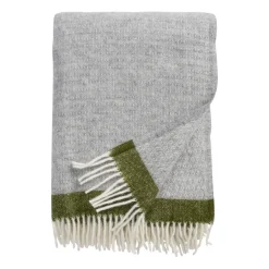 Clearance Klippan Yllefabrik Hampus wool throw 130x200 cm, Grey-avocado GreyGreen