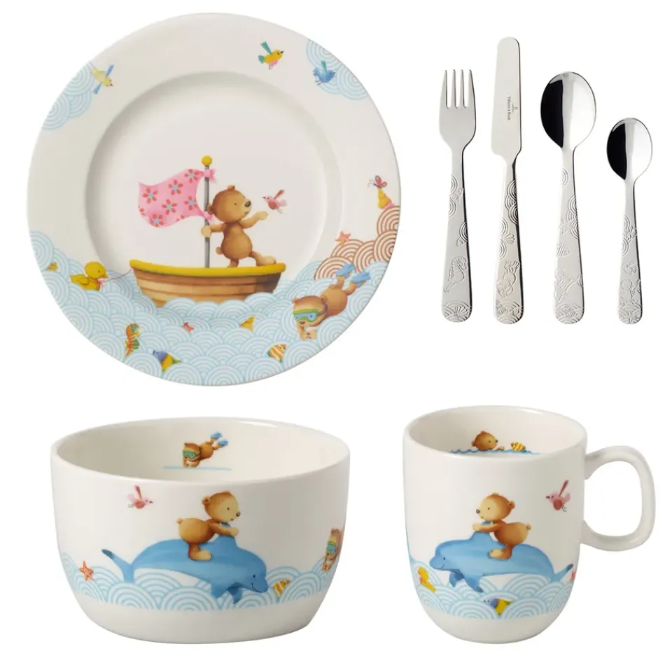 Outlet Villeroy & Boch Happy as a Bear children's dinnerware and cutlery, 7 pieces Multi