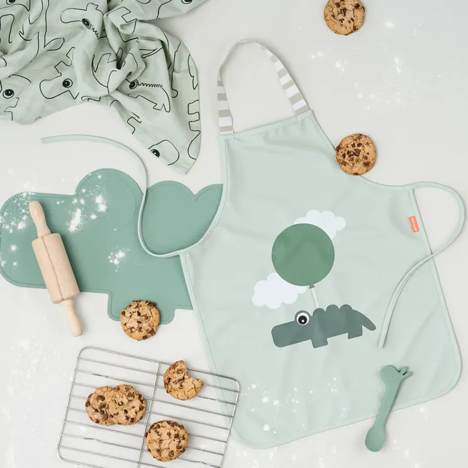 Discount Done by deer Happy Clouds apron for children, Green