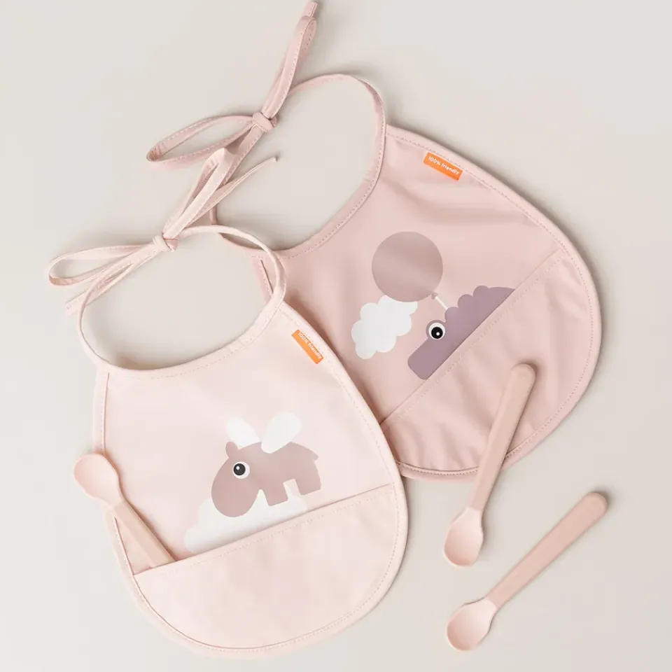 Online Done by deer Happy Clouds Tiny bib 2-pack, Powder Beige