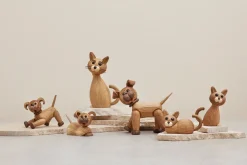 Wooden Figures^Spring Copenhagen Happy dog decoration, Oak Brown