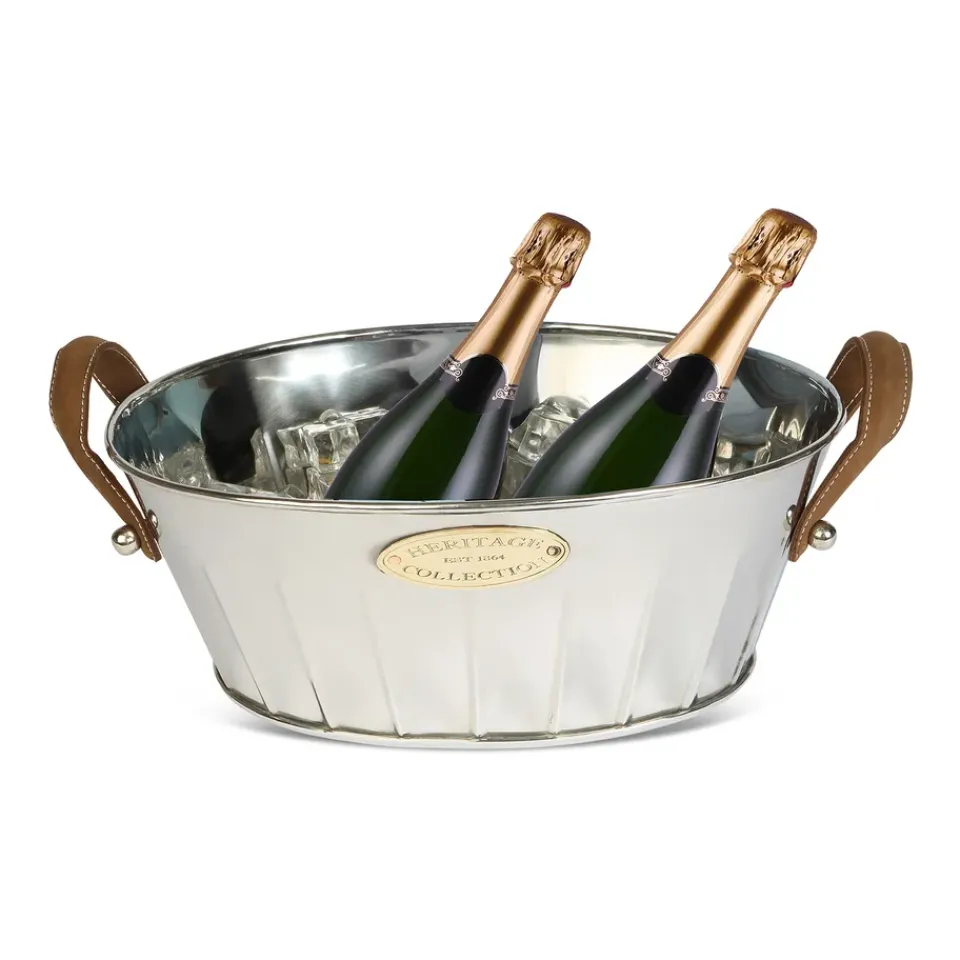 Culinary Concepts Heritage champagne cooler with leather handle, 30 cm Silver-coloured