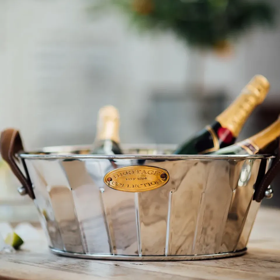Culinary Concepts Heritage champagne cooler with leather handle, 30 cm Silver-coloured