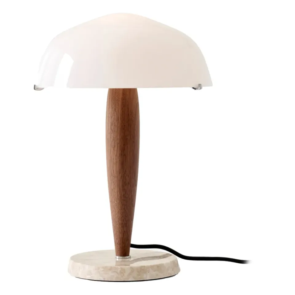 Hot &Tradition Herman SHY3 table lamp, walnut & cream marble, textile cord Brown