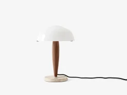 Hot &Tradition Herman SHY3 table lamp, walnut & cream marble, textile cord Brown