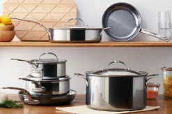 Saucepan Sets^Hestan Nanobond pot and pan set, 10 pieces Silver-coloured