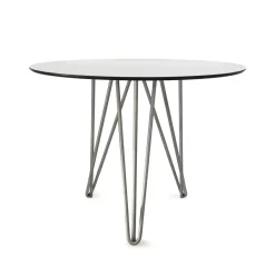 Table For Outdoor Use^Grythyttan Stålmöbler High Tech table, ø90 cm, -hot-dip galvanized stand White