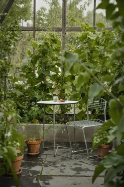 Table For Outdoor Use^Grythyttan Stålmöbler High Tech table, -hot-dip galvanized stand, Ø60 cm White