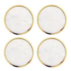 Online Hilke Collection coaster 4-pack, White marble-solid brass Gold-colouredWhite