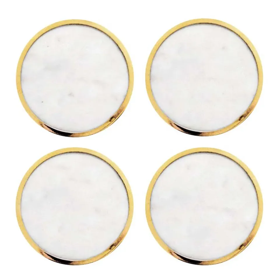 Online Hilke Collection coaster 4-pack, White marble-solid brass Gold-colouredWhite