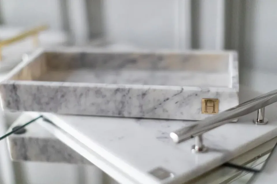 Discount Hilke Collection tray 40.5x25.5 cm, marble-nickle plated brass White