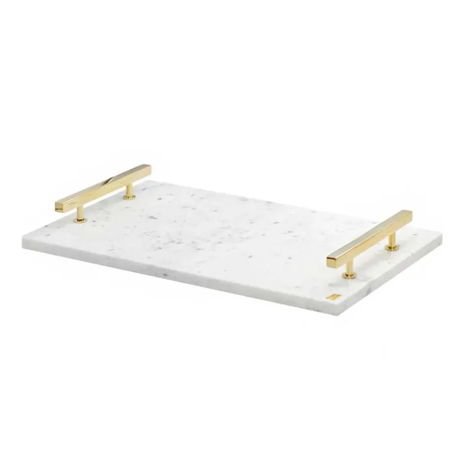 Trays^Hilke Collection tray 40.5x25.5 cm, marble-solid brass White