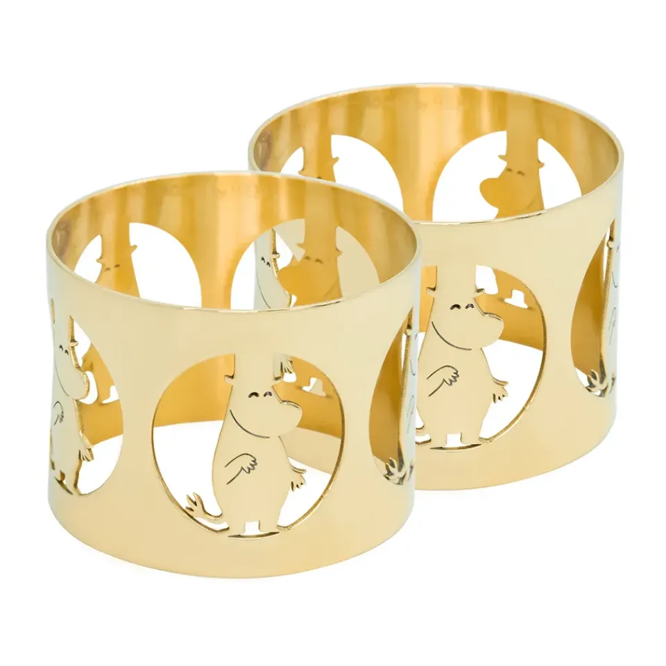 Napkin Rings & Holders^Hilke Collection Hilke X Moomin napkin rings Moominpappa 2-pack, Nickel-plated brass Gold-coloured