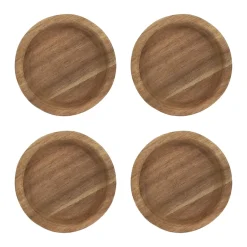 Coasters^Scandi Living Hollow glass coaster Ø9 cm 4-pack, Acacia Brown