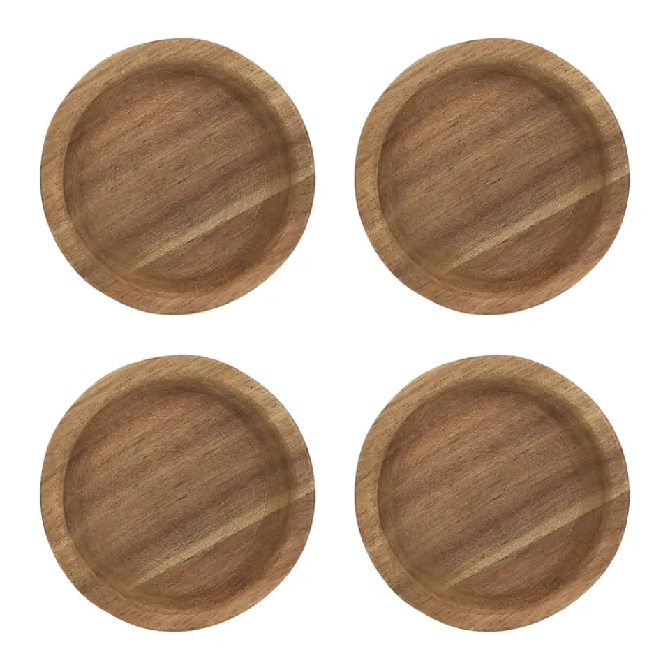 Coasters^Scandi Living Hollow glass coaster Ø9 cm 4-pack, Acacia Brown