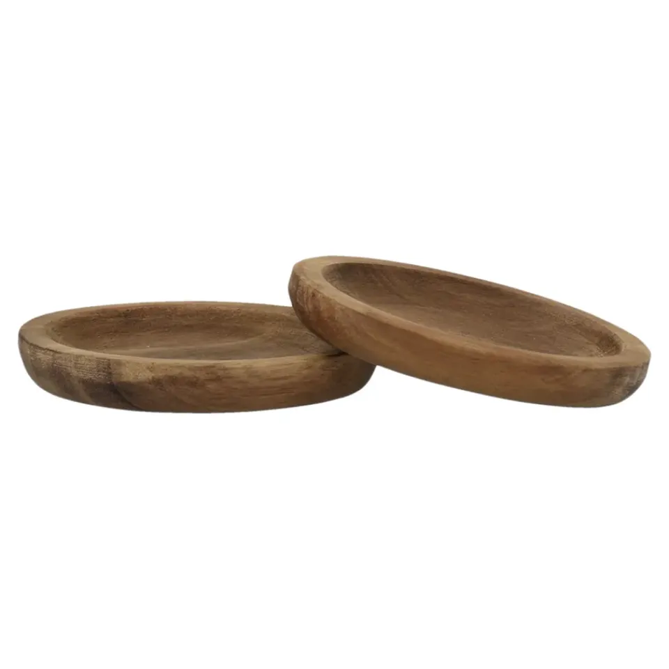 Coasters^Scandi Living Hollow glass coaster Ø9 cm 4-pack, Acacia Brown
