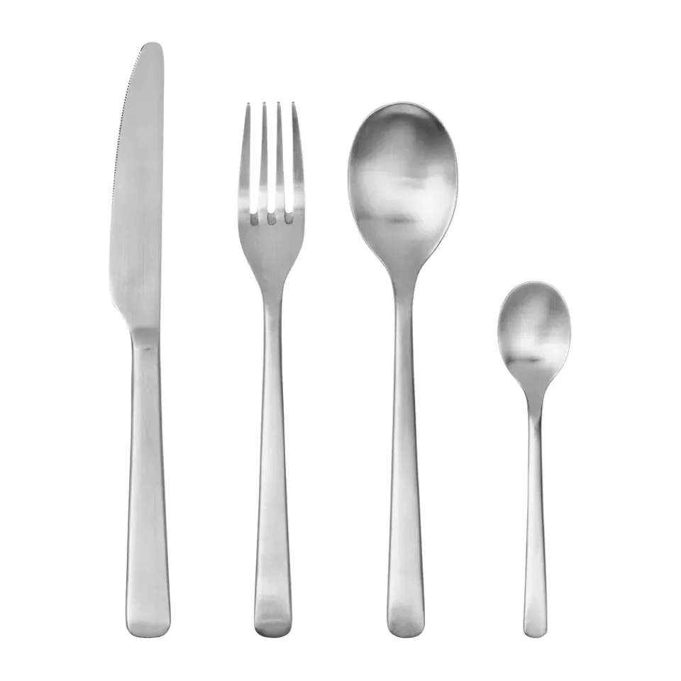 Online Broste Copenhagen Hune cutlery brushed satin 4 pieces, Stainless steel Silver-coloured
