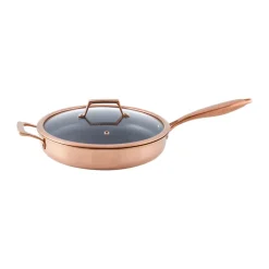 Saucier & Sauté Pans^Hâws Santo cast-iron frying pan with lid hybrid coating, Rose Gold OrangeSilver-colouredBlack