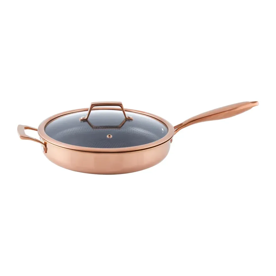 Saucier & Sauté Pans^Hâws Santo cast-iron frying pan with lid hybrid coating, Rose Gold OrangeSilver-colouredBlack