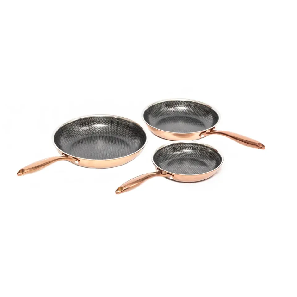 Sale Hâws Santo frying pan set hybrid coating 3-piece, Rose Gold OrangeSilver-colouredBlack