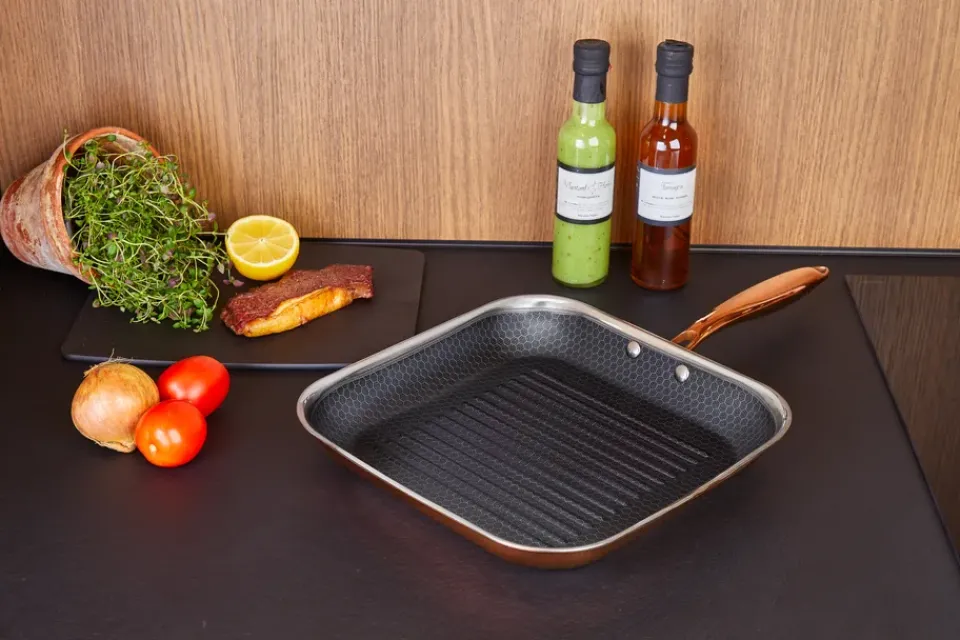 Discount Hâws Santo hybrid coating grill pan 28 cm, Rose Gold OrangeSilver-colouredBlack