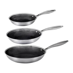 Saucepan Sets^Hâws Santo hybrid coating frying pan set 3 pieces, Stainless steel Silver-coloured